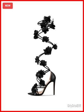 Floral Lace Up Knee High Gladiator Sandals Stiletto Heel Peep Toe